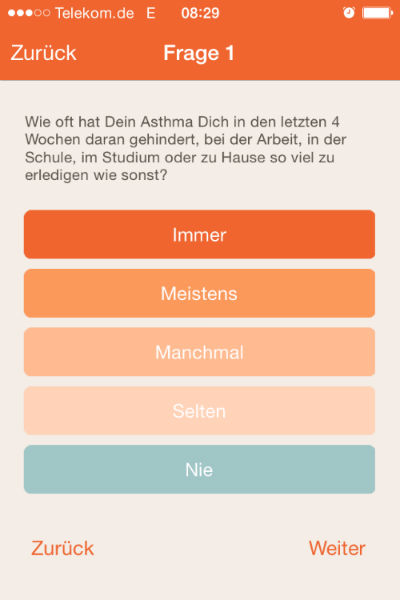 Apps im Check: AsthmaApp Asthmakontrolltest Screenshot