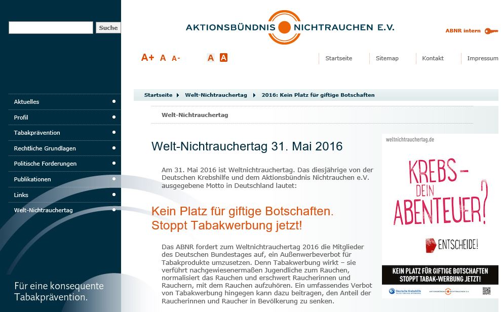 Welt-Nichtrauchertag am 31. Mai 2016